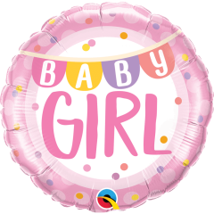 BALAO 18" REDONDO PC1 BABY GIRL BANNER & DOTS