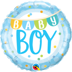 BALAO 18" REDONDO PC1 BABY BOY BANNER & DOTS