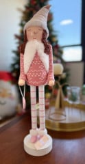 BONECA DECORATIVA QUEBRA-NOZES - ROSA E BRANCO