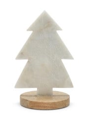 ÁRVORE DE NATAL DECORATIVA EM MÁRMORE BRANCO - BASE MADEIRA