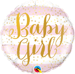 BALAO 18" REDONDO PC1 BABY GIRL PINK STRIPES