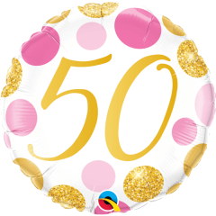 BALAO 18" REDONDO PC1 50 PINK & GOLD DOTS