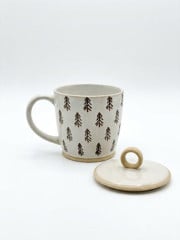CANECA COM TAMPA EM CERÂMICA - PINHEIROS DE NATAL RÚSTICO
