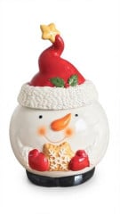 POTE DE BISCOITO EM CERÂMICA - BONECO DE NEVE COM GORRO DE NATAL