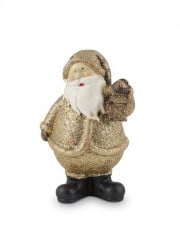 ENFEITE DECORATIVO PAPAI NOEL DOURADO COM LANTERNA E GLITTER